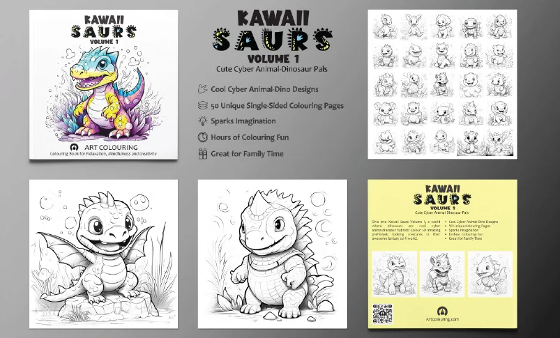 Kawaii Saurs Volume 1: cover, back cover and pages