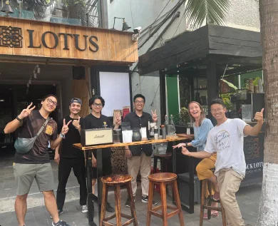 The team outside the Black Lotus storefront in Da Nang
