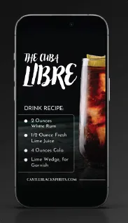 A Cuba Libre recipe card for Castleblack